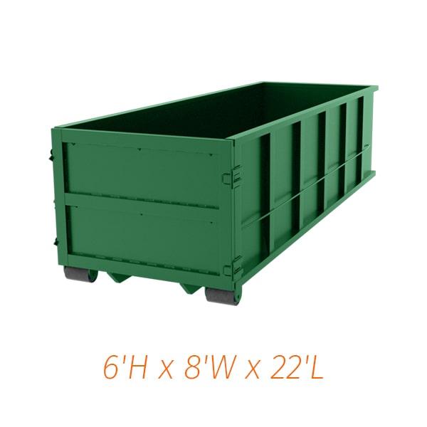 a thirty yard dumpster can hold up to 30 cubic yards of waste and debris